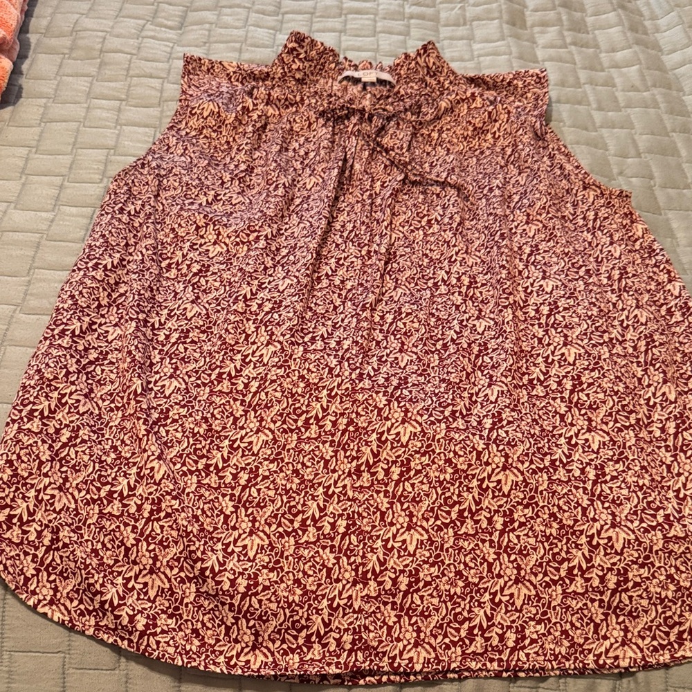 LOFT Maroon and Beige Patterned Blouse